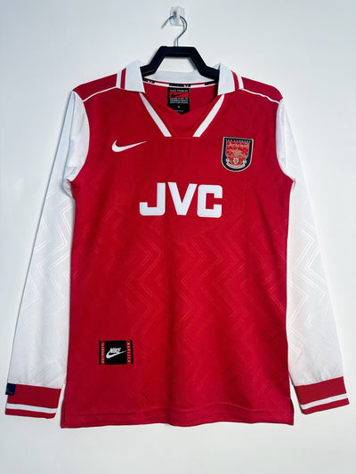 Retro Arsenal 1991-1993 home jersey with JVC sponsor, red and white long sleeves, Nike brand.